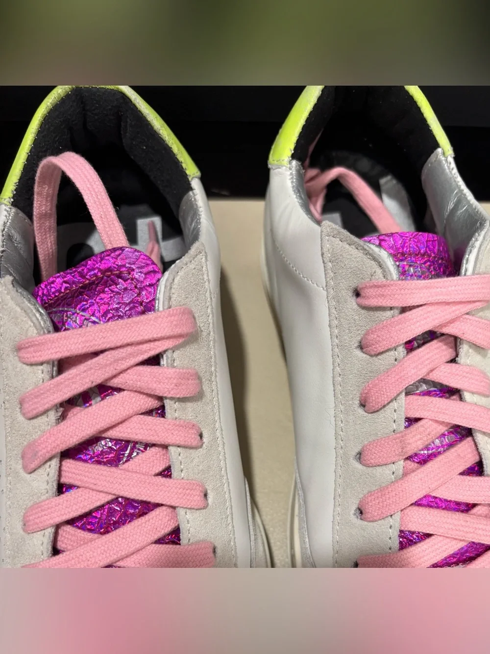 P448 Leather Sneaker John Dogma Low Top, White, Size 36, Neon Retro 80s Beach